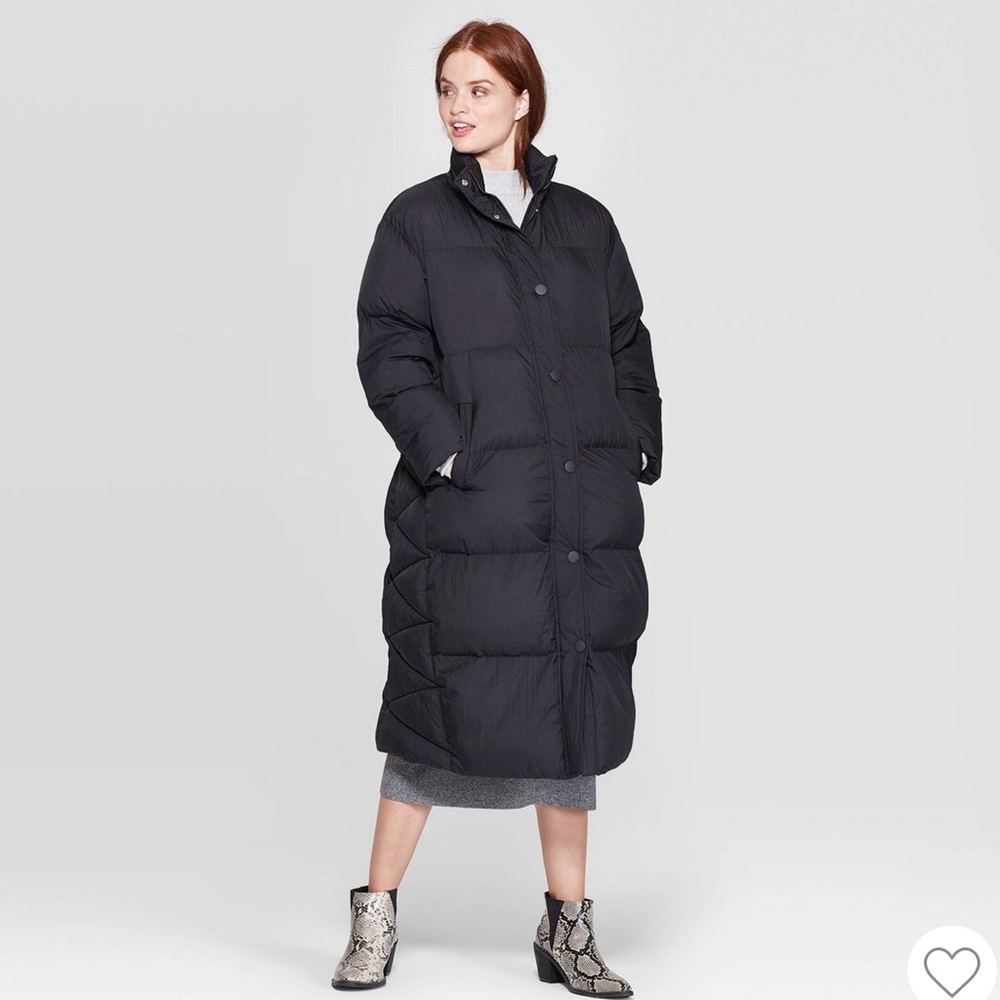 Long black puffer jacket oversized NEW